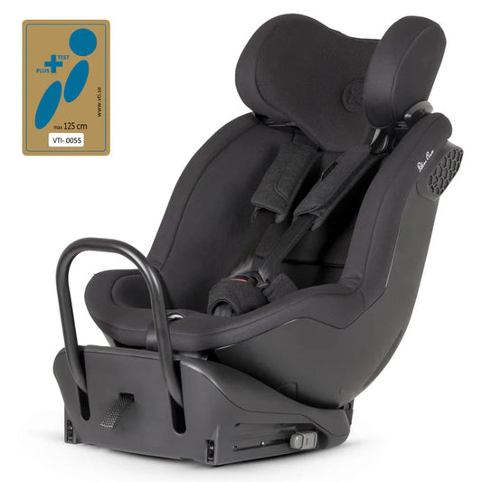 Black Silver Cross Perform car seat with certification logo on a white background