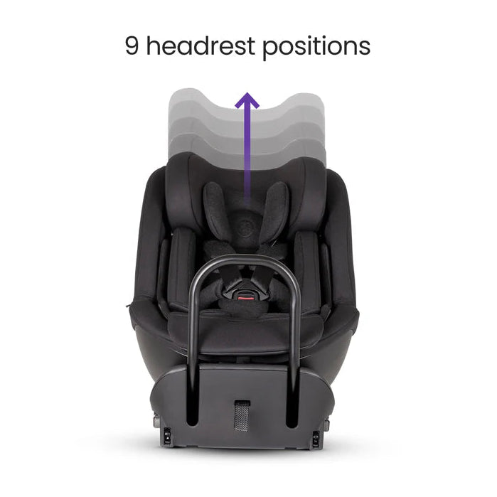 Black Silver Cross Perform car seat with adjustable headrest on a white background